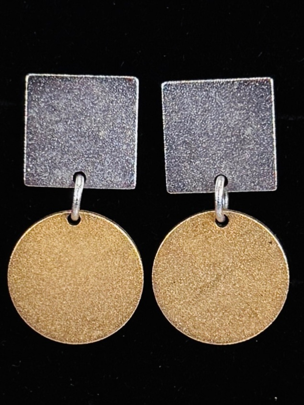 Vintage square & circle silvertone & goldtone modernist pierced earrings